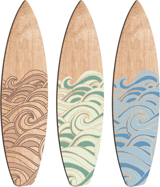 3 Pieces Surfboard Wooden Wall Decor for Bedroom Wave Surfboard Beach Decor Summer Wood Wall Hanging Sign for Tropical Bedroom Living Room Decoration(Mixed Color,11.81" X 3.35")